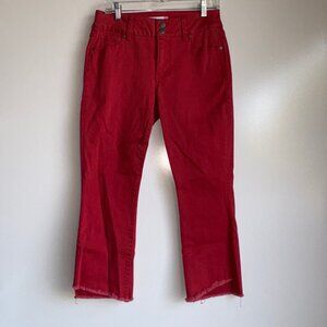 Cabi #5692 Vivien Hi Low Crop Size 6 Jeans Moulin Rouge Red Stretchy Denim